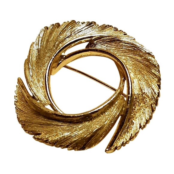 Vintage Silver-Tone Swirl Leaf Brooch Pin Textured Finish 1.75" USA-Made Elegant - Picture 2 of 6